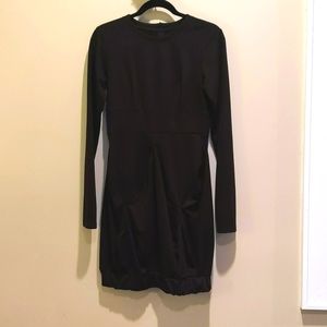 Black gathered tulip mini dress